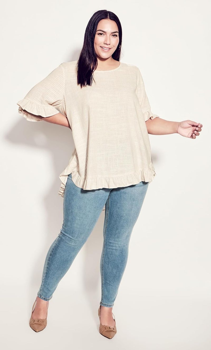 Avenue Women's Plus Size Top Riviera Frill Stripe - Image 3